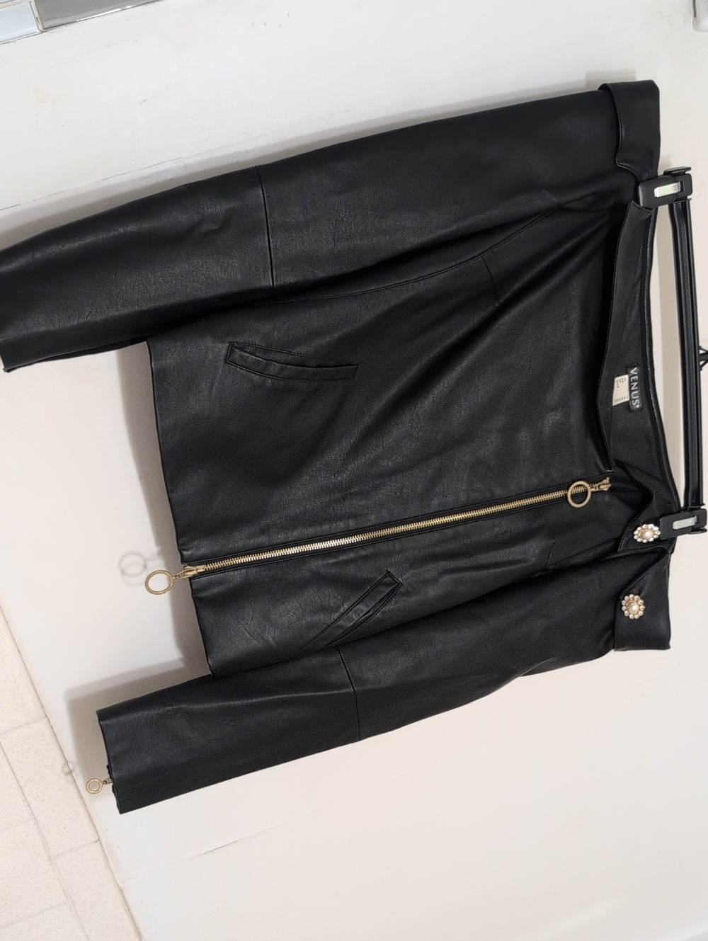 Venus Black Faux Leather Moto Off-Shoulder Jacket